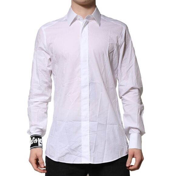 Dolce & Gabbana White Cotton GOLD Long Sleeves Formal Men's Shirt (Pre-Owned)